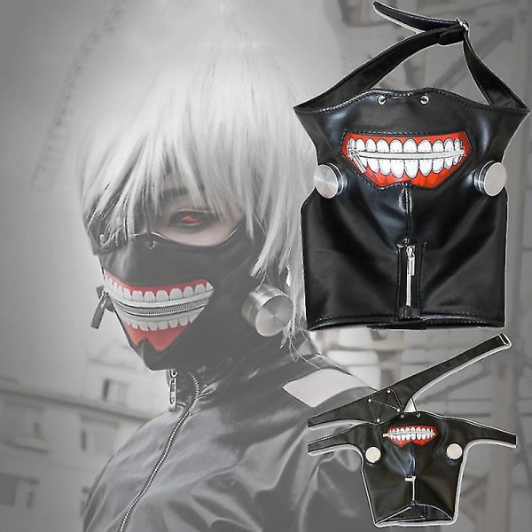 1 st Anime Cosplay Mask För Tokyo Ghoul Kaneki Ken Justerbara Dragkedja Masker Pu Läder Cool Mask Action Figurer Leksaker[HK]