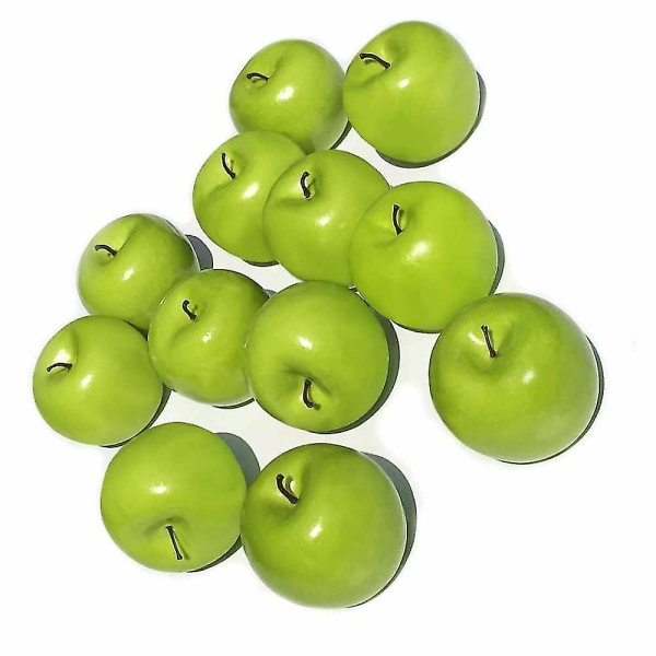 HKK 12 Stk Kunstig Naturtro Fake Green Apple Set Fake Frugt Kompatibel med Hjem