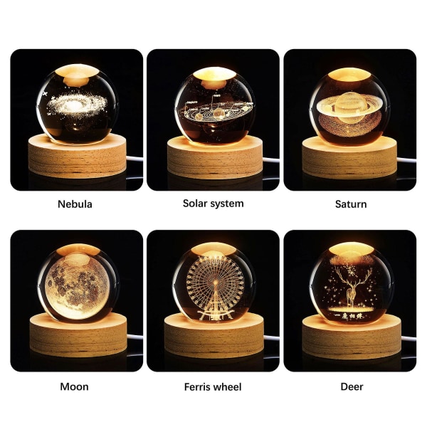 LED Krystal Bordlampe USB 3D Måne Galaxy Globe Natlampe Børn Julepynt Gave[hk] nebula