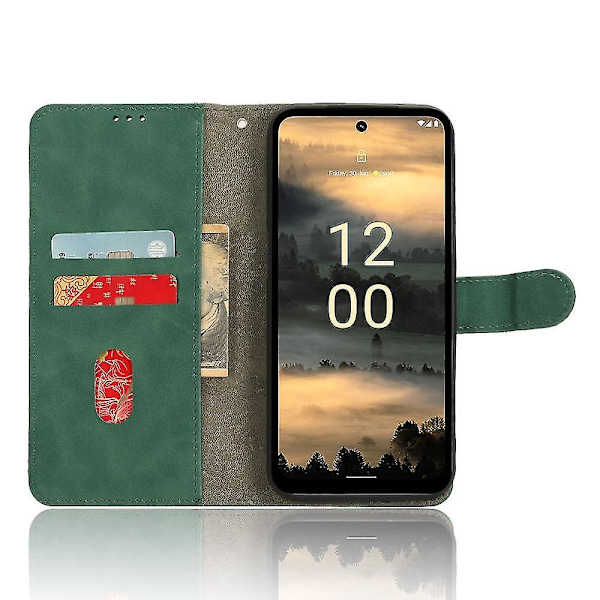 Til Nokia XR21 Anti-drop PU Læder Wallet Case Skin-touch Telefon Cover med Stand [HK] Green