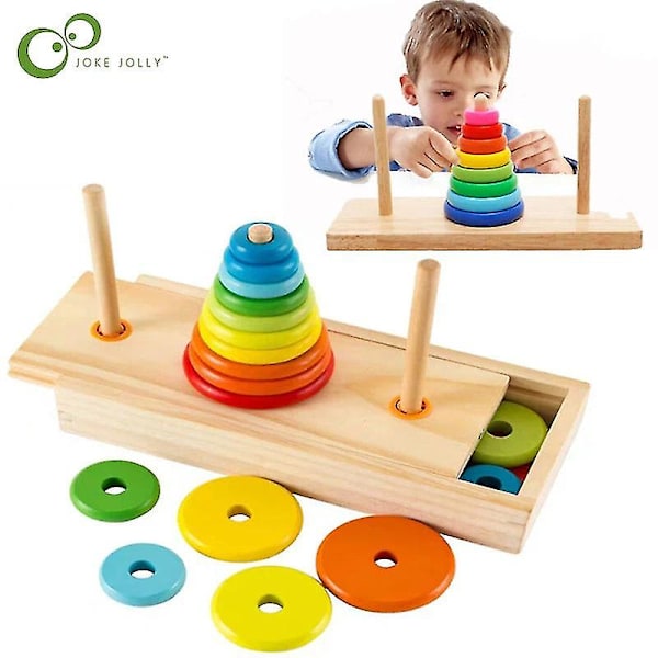 Hanoi Tower Kids Educational Toys Träpussel Stapling Tower Early Learning Classic Mathematical Puzzle Barnleksaker Zxh[HK] 10layers l