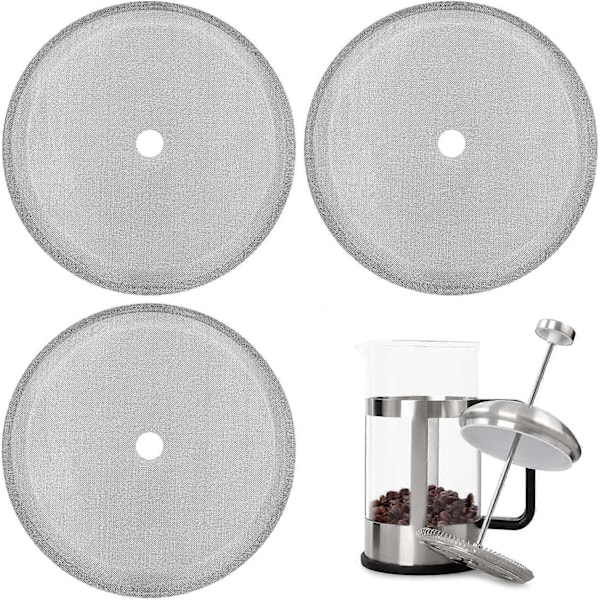 6-pak 10 cm Mesh Kaffepresse Udskiftning Rustfrit Stål til Stempelkande 350 ml (10 cm / 1000 ml / 1000 ml)[HK] 3 pcs