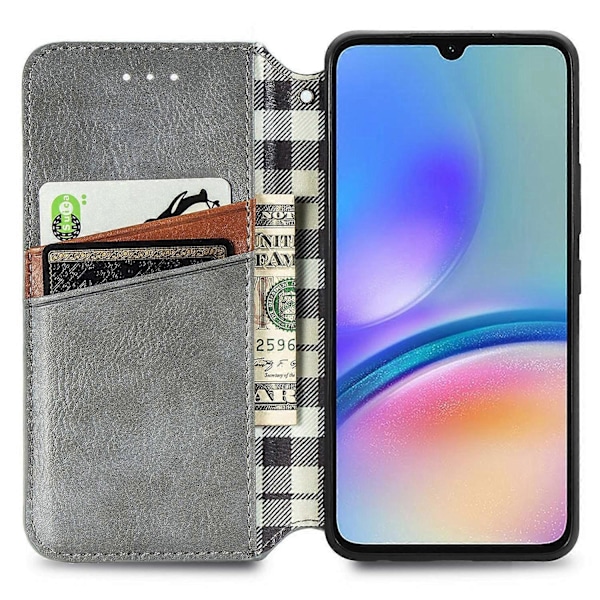 Samsung Galaxy A05s 4G Nahkakotelo, kohokuvioitu vinoneliökuvio, lompakkokotelo [HK] Style E Multicolor