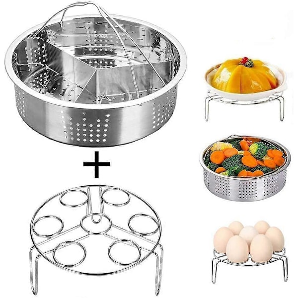 Trykkoger Tilbehør Dampkurv med Damprist, Divider, Passer til Instant Pot 5, 6, 8 Quart Trykkoger, Rustfrit Stål, Sæt med [HK]