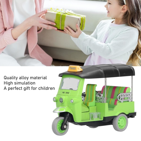 Drag tillbaka thailändsk trehjuling simulering legering Tuk Tuk bilmodell leksak barnfordon leksak för barn 3-6 år[HK] Green