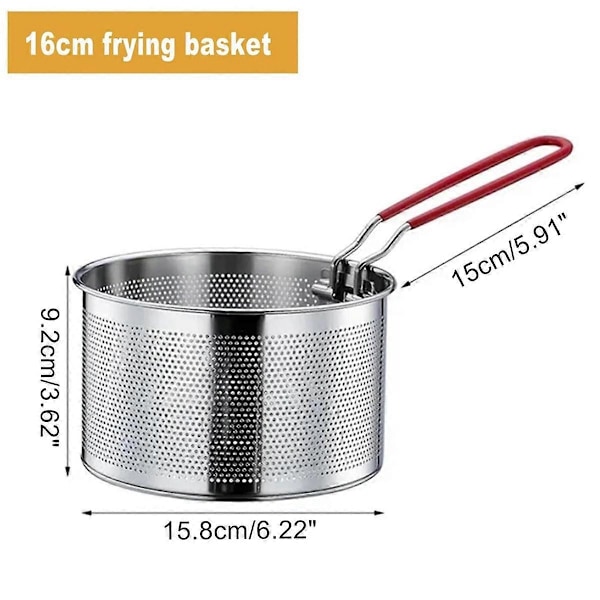 Fritekurv, Pastakurv i rustfritt stål, Frityrkurv med langt håndtak, for gryte, Rund mat[HK] Silver White
