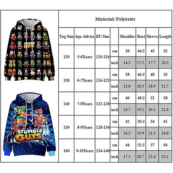 Stumble Guys trykte hættetrøjer til børn - pullover efterårstrøje med lange ærmer og hætte [HK] C 6-7Years