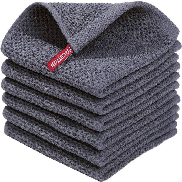 HK 4/6-pack bomullsvåffelvävda kökshanddukar, ultramjuka absorberande snabbtorkande diskhanddukar Dark gray 34*34cm