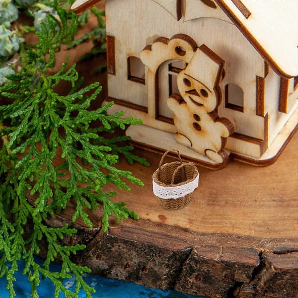 Miniatyrkorg Handvävd för Docklekscener Kaffe Mini Dockskåpskorg[HK]