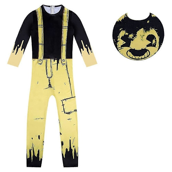 Børn Bendy And The Ink Machine Kostume Cosplay Jumpsuit Maske Prop[HK] 11-12 Years