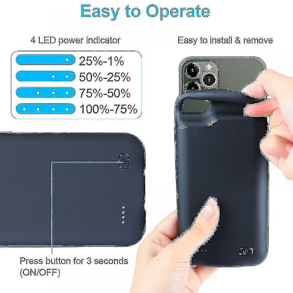 6200mah Akun Latauskotelo iPhone 11/11 Pro/11 Pro Maxille, Ladattava Täysi Paketti Kannettava Ex[HK] For iPhone 11 Pro Max-6.5inch Blue