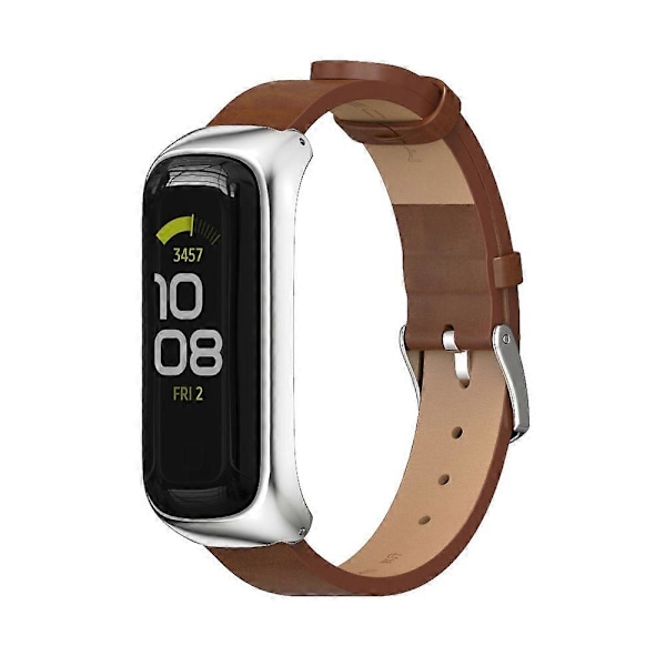 Klockarmband i Mikrofiberläder för Samsung Galaxy Fit 2 Brown Silver