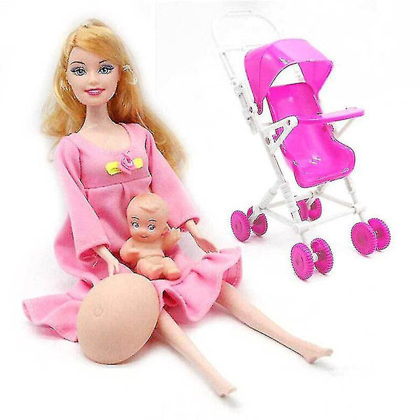 Nukkeperhe neljälle tytölle, pienelle pojalle, raskaana olevalle äidille ja isälle Dolly-lapset[HK]