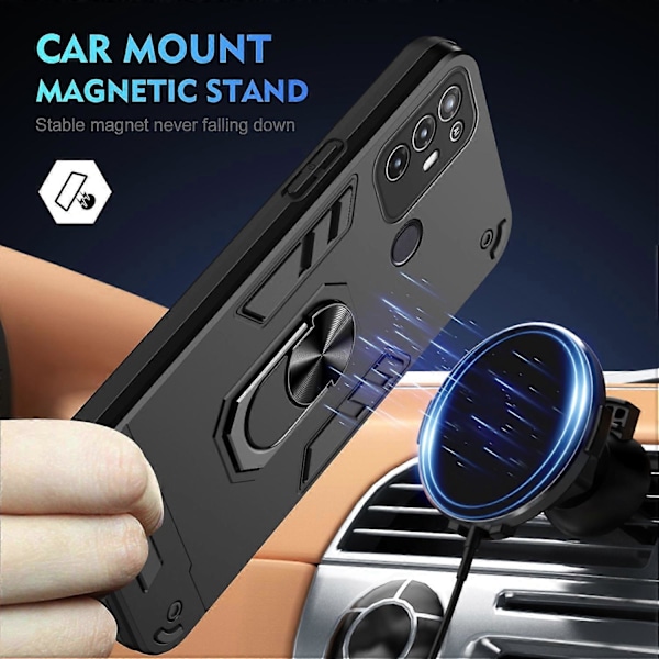 Til ZTE Blade A52 Etui PC+TPU Armor Telefon Cover med Bilholder Støtteben [HK] Style B Multicolor