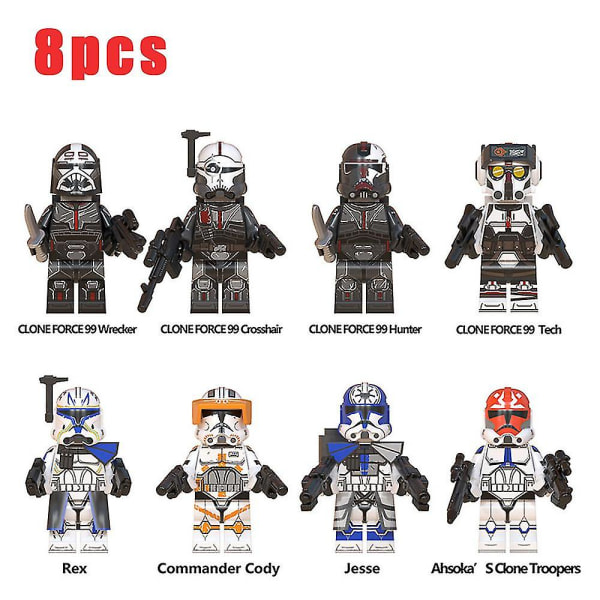 8 stk Star Wars Rex Jesse Clone Force 99 Wrecker Hunter Minifigur Samlet Mini Byggeklods Action Figurer Legetøj Børn Gave[HK]