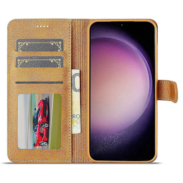 LC.IMEEKE Fodral till Samsung Galaxy S25 Kalvtextur PU Läder Ställ Plånbok Mobilskal - Grå[HK] Yellow Multicolor