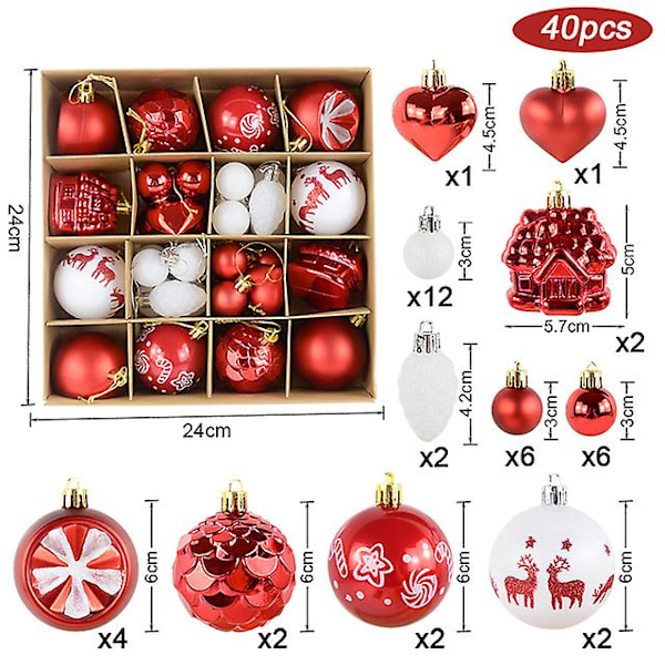 Pallokoriste Suuri Joulukuusi Ripustettavat Ripukset Lumihiutale Iloinen Koriste Kotiin 2024 Uusivuosijuhlan Lahja [HK] 40pcs-red as picture