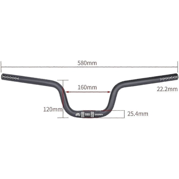 Letvægts Mountainbike Styr, Down Hill Dh Ekstra Lang Riser Bar, Høje Styr 25.4mm, Sort H120mm[HK]