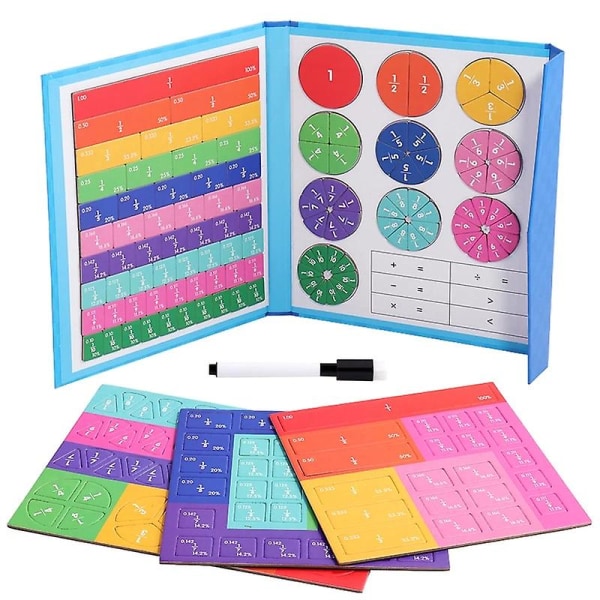 Magnetiske brøk-læringsleker i tre for barn - Matematikkleker - Brøkboksett - Læringsleker for barn - Pedagogiske leker - Læringshjelpemidler [HK]