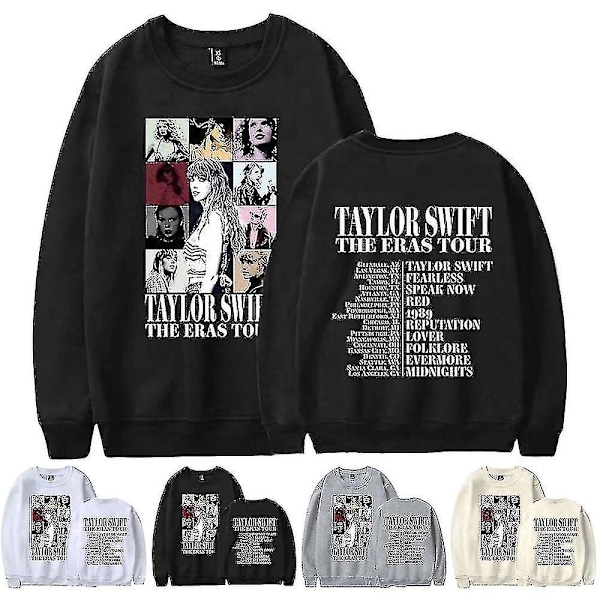 Taylor Swift The Eras Tour -painettu unisex-collegepaita, pitkähihainen, pyöreä pääntie, rento, löysä pusero, topit [HK] Black XL