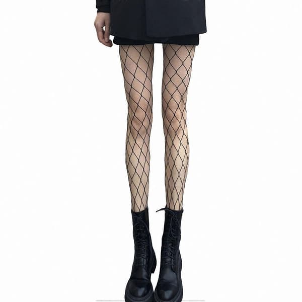 Fiskenett Strømper Ensfarget Hul Design Slankende Ben Myk Elastisk Dame Strømpebukse[HK] Matte Black