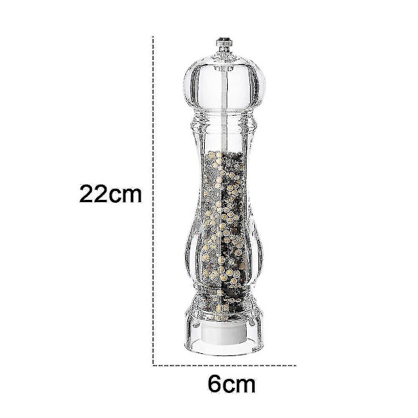 HK Pippurimylly ja suolapurkkisetti 2 suola- ja pippurimyllyraastimella säädettävällä karkeudella - läpinäkyvä 8 Inches