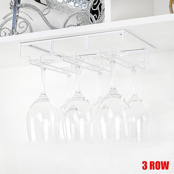 Vinglassholder under skapet, vinglassholder, vinglassoppheng, trådstativ for glass [HK] 4 Row