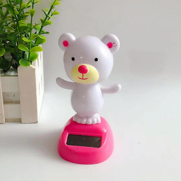 Solcelledrevet tegneseriefigur ornament til bilinstrumentbræt dynamisk dansende dyr bordplade dekoration til hjemmekontor [HkkK] White Bear