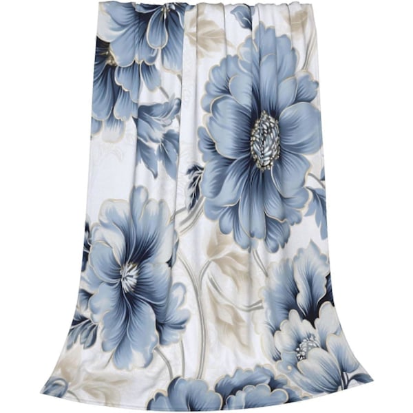 WSYKC Blåt og gråt blomstermønstret tæppe, ultrablødt flanneltæppe, sengetæppe, dekorative tæpper, håndklædetæppe til sofa [HK] 50x40in 125x100cm