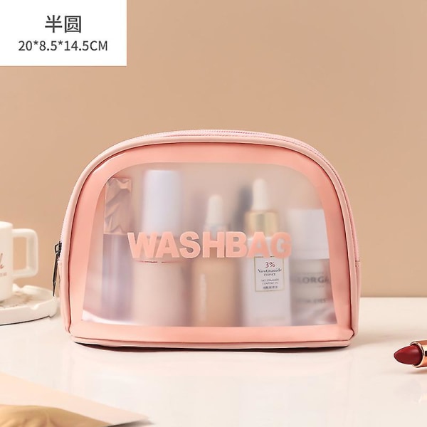 Pu Kvinnor Reseförvaringsväska Kosmetikväska Sminkväska Organizer Vattentät tvättväska Transparenta kosmetiska fodral[HK]G Pink-round
