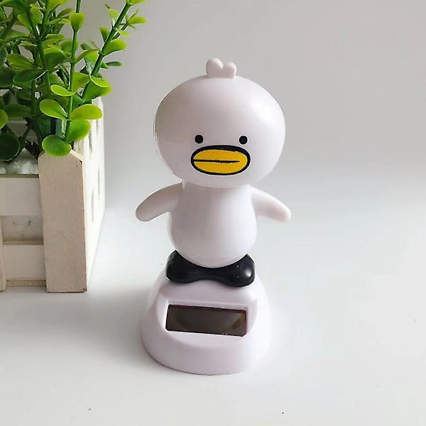 Solcelledrevet tegneseriefigur ornament til bilinstrumentbræt dynamisk dansende dyr bordplade dekoration til hjemmekontor [HkkK] White Chicken