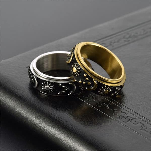 Heytea rustfrit stål spinnerring til angst Fidget-ringe til at lindre stress Angstring Sol Måne Stjerner Forlovelsesring Størrelse 6[HK]