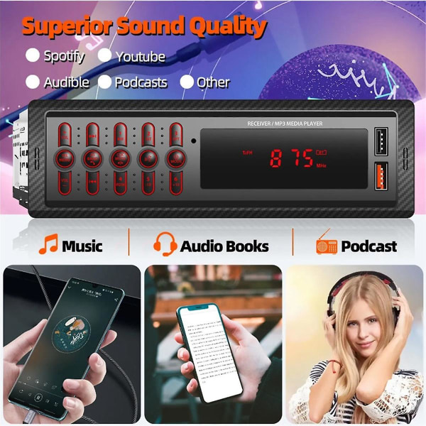 Auton Mp3-soitin Handsfree-puhelut Dual USB Wireless Bluetooth Aux Input 1099 Car Card Radio Support ([HK])