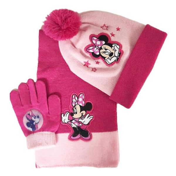 3 stk. Barn Gutter Jenter Lue Skjerf Hansker Prinsesse Elsa Sofia Minnie Varmt Sett[HK] Minnie 1