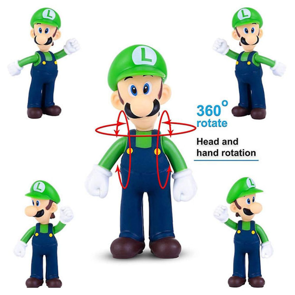 Super Mario Bros Samleobjekt Model Dukke Mario Luigi Yoshi Peach Svampe Pvc Actionfigurer Legetøj Ornament Børn Fødselsdag Gave[HK] Green Luigi