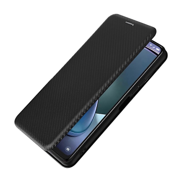För TCL 50 5G Läderfodral Kolfibertextur Ställ Magnetisk Stängning Telefonskal [HK] Black
