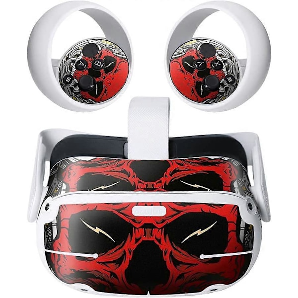 VR Headset og Controller Skin Stickers kompatible Oculus Quest 2 Tilbehør (Flammende Kranie) [HK]