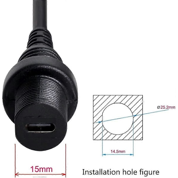 Vattentät USB C-kabel, USB 3.1 Typ C Hane till Hona, Dataförlängningskabel[HK]