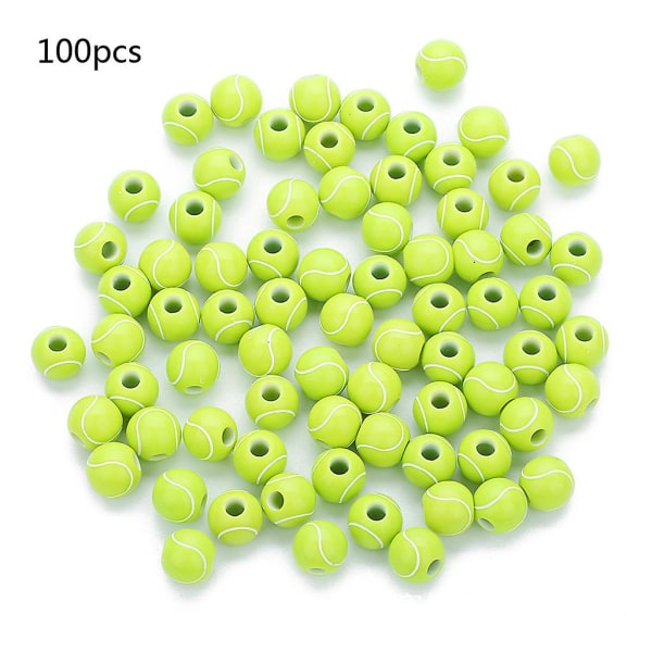 100 st Grön Sport Spacer Bead 12mm Tennisboll runda pärlor hänge för gör-det-självkonst