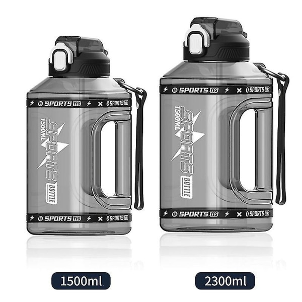 Sports vannflaske 1,5 liter silikon sugerør reiseflaske sport fitness kopp[HK] black 2.3L