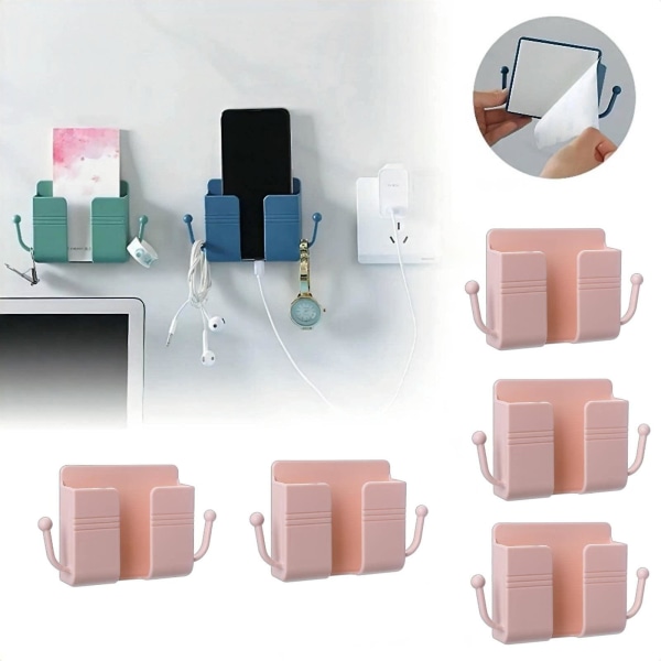 5 delar Fjärrkontroll Mobiltelefonkontakt Vägghållare, Väggmonterad Mobiltelefonhållare för sovrum[HK] Pink