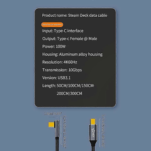 100W Power Delivery USB C til C Kabel 90 Graders Type-c 10Gbps Ladekabel[HK] 1.5m