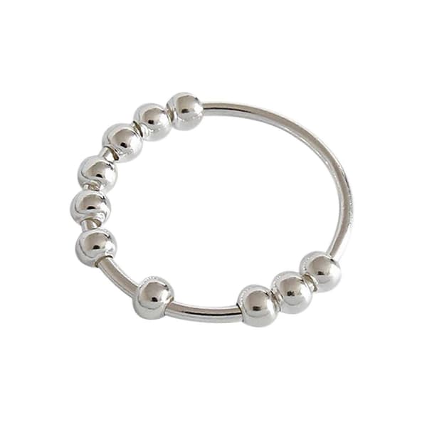 Roterbar perlefingerring til anti-stress ring, lindrer angstgave, sølv[HK]