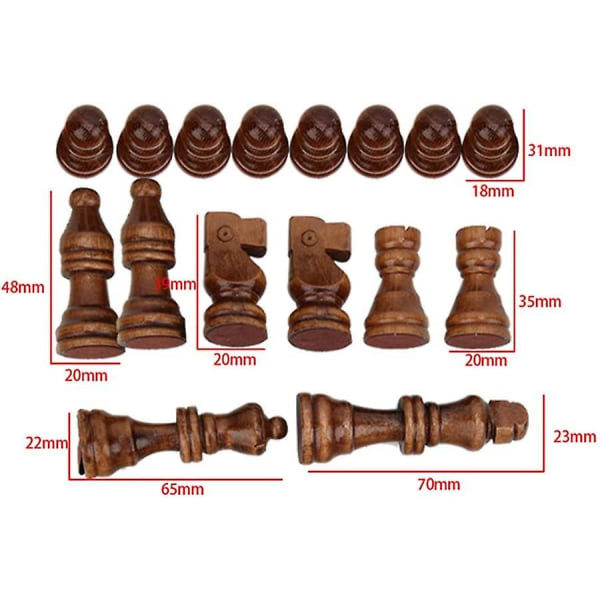 32 kpl puisia kansainvälisiä shakkinappuloita ilman lautaa, set (3-c-vn)[HK]