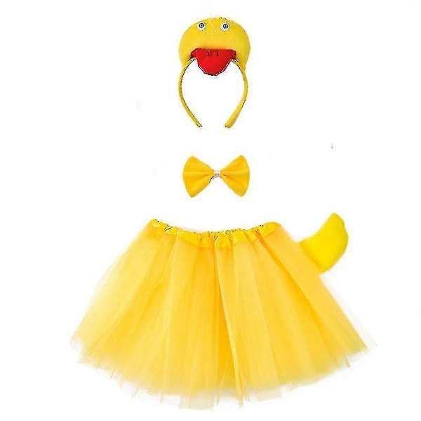 Børn Fest Rekvisitter Pige Hane Kylling And Gås Cosplay Hårbøjle Tutu Nederdel Hale Handsker Sæt Halloween Fødselsdagsgave Kostume[HK] Yellow chicken
