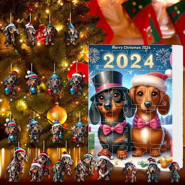 Ny 2024 Juleferie Adventskalender Adventskalender Samleobjekt Sjov Hund Sæt   farve
