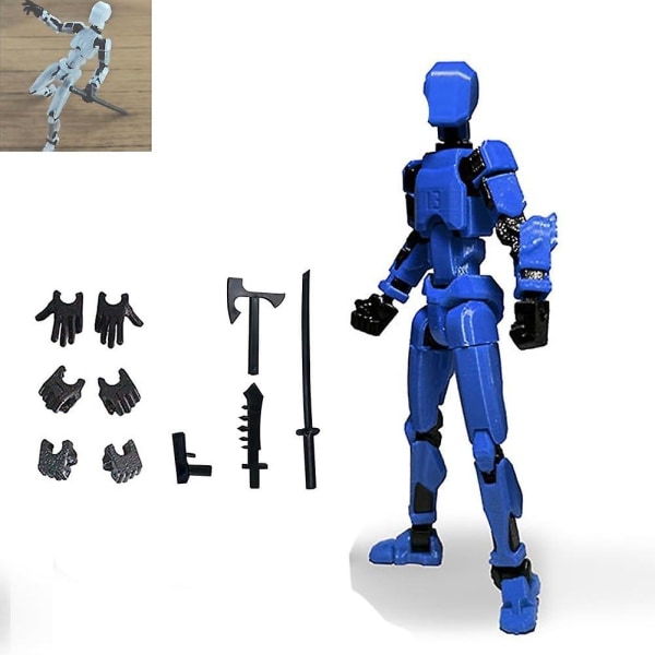 T13 Action Figure, Titan 13 Action Figure med 4 typer av vapen och 3 typer av händer, 3D- printed flerledad rörlig T13 Action Figur[HK] Blue black
