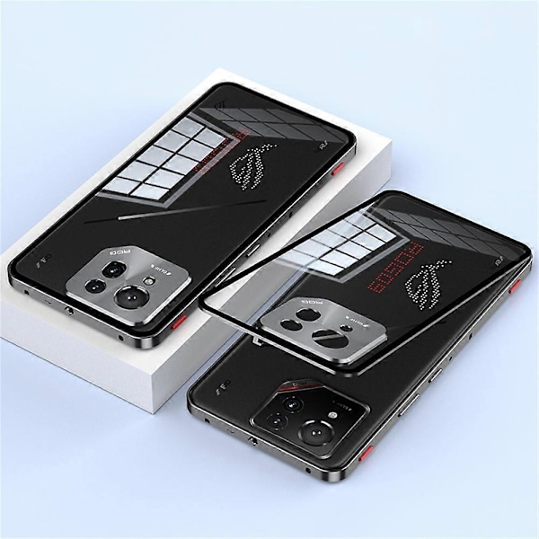 Til Asus ROG Phone 9 Pro 5G Phone 9 5G Etui Metal Ramme Hærdet Glas Bagside Mobilcover med Slide[HK] Tarnish Multicolor