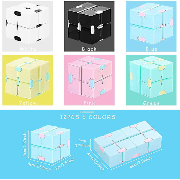 12 Stycken Infinity Cube Mini Fidget Blocks Mini Infinity Cube Skrivbordsleksak Sensoriskt Verktyg Fidget Blocks Magisk Pussel Flip Cube för Tonåringar Vuxna Bi[HK]