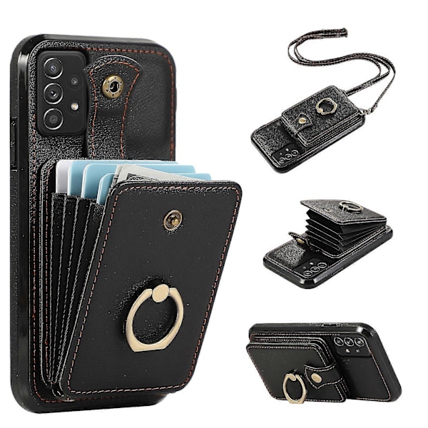 För Samsung Galaxy A52 4g / A52s 5g / A52 5g Fodral Korthållare PU Läder Telefonskal med Ställ [HK] Black